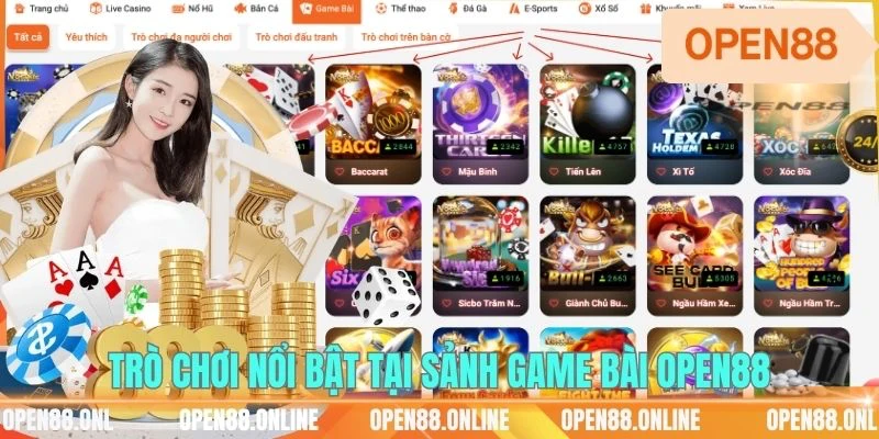 Trò chơi nổi bật tại sảnh game bài OPEN88